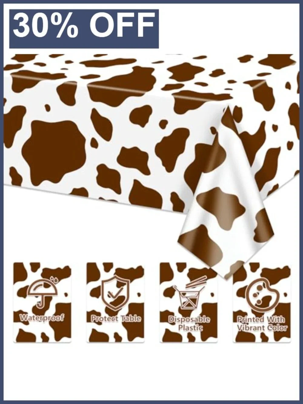4 Pack Cow Print Tablecloths 86x51 PE Waterproof Reusable Party Decor